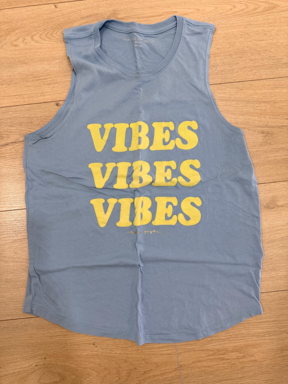 Spiritual Gangster Blue Tank with Yellow VIBES Graphic